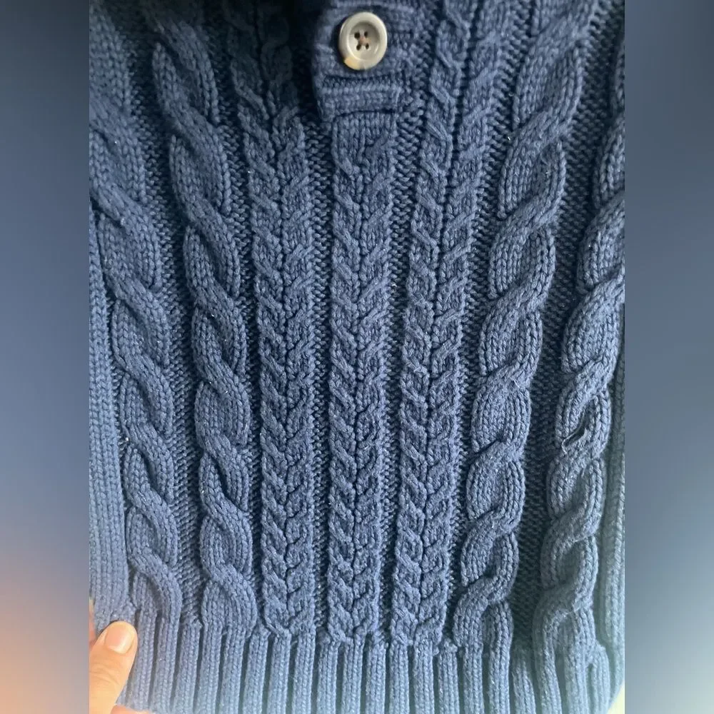Baby Gap Navy Cable Knit Sweater with Cream Sherpa Collar Elbow Patches Sz 3T